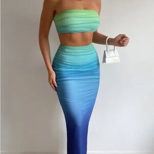 Runway Kendall Green and Blue Midi Skirt